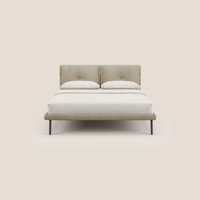 Ibuki letto con cuscini trapuntati regolabili e piedi in mogano in tessuto fiammato impermeabile T03 beige