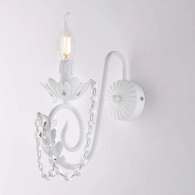 Bonetti Illumina Applique in ferro laccato bianco con decorazione effetto shabby chic e strass in cristallo 1 luce