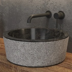 Lavabo bagno design rotondo in marmo nero 40cm | Litos-TN40 - KAMALU