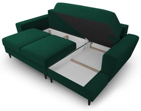Divano angolare verde allungabile e con contenitore (con penisola a destra/con chaise lounge) con rivestimento in velluto Kyoto – Cosmopolitan Design