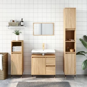 Set mobili da bagno 3 pz rovere sonoma in legno multistrato