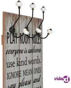 vidaXL Appendiabiti da Parete con 6 Ganci THANK YOU 120x40 cm