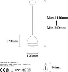 Lampada a sospensione color bronzo con paralume in metallo ø 17 cm Mugo - Opviq lights