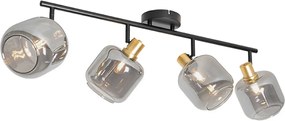 Faretto da soffitto nero con oro e vetro fumé 4 luci - Zuzanna