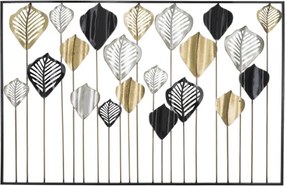 Pannello Decorativo Rettangolare Con Foglie 120x2,5x78,5 Cm In Ferro Oro Argento Nero Lex-A