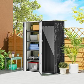 Capanno Porta Attrezzi 142x86x189 cm con Tetto Inclinato e Porta Bloccabile in Metallo Grigio Scuro...