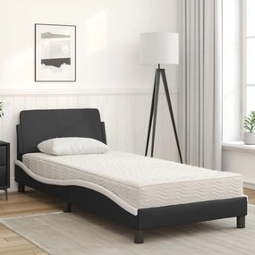 Letto con materasso nero e bianco 80x200 cm in similpelle