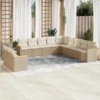 Set Divani da Giardino 11 pz con Cuscini Beige in Polyrattan 3226128