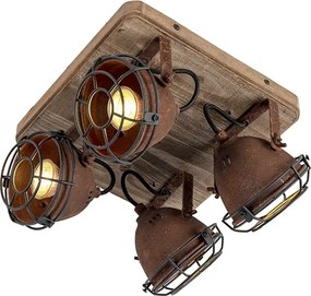 Faretto smart marrone ruggine con legno incl. 4 WiFi GU10 - Gina