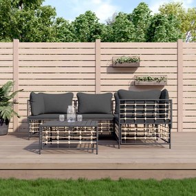 Set Divani da Giardino 5 pz con Cuscini Antracite in Polyrattan