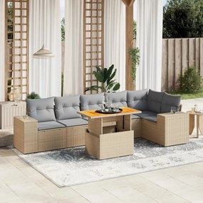 Set divani da giardino 7 pz con cuscini beige in polyrattan