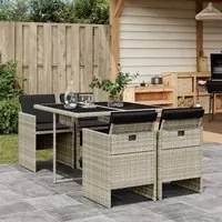 Set Pranzo da Giardino 5pz con Cuscini Grigio Chiaro Polyrattan 3210539