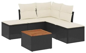 Set divano da giardino 6 pz con cuscini nero in polyrattan