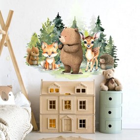 Adesivo murale per la cameretta dei bambini - Orso e animali della foresta | Inspio