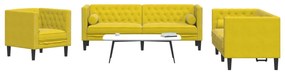 Set Divani Chesterfield 3pz Con Cuscini Giallo Velluto /