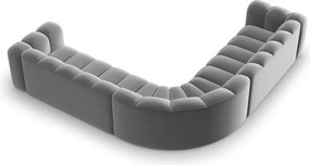 Divano angolare componibile grigio chiaro con rivestimento in velluto Lupine – Micadoni