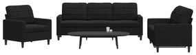 Set Di Divani 3 Pz Con Cuscini Nero İn Velluto /