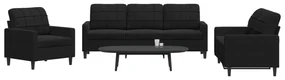 Set Di Divani 3 Pz Con Cuscini Nero İn Velluto /