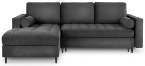 Divano letto angolare in velluto grigio scuro, angolo sinistro Santo - Milo Casa