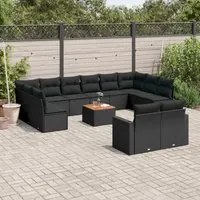 Set Divani da Giardino 13pz con Cuscini Nero in Polyrattan 3224354