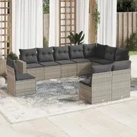 Set Divano Giardino 10 pz con Cuscini Grigio Chiaro Polyrattan 3219102