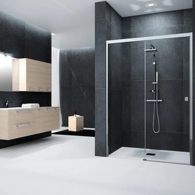 Porta doccia scorrevole Glam L 141 x H 200cm, Sp. 6 mm in vetro vetro senza finitura / trasparente profilo cromo