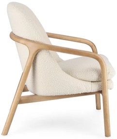 Poltrona ELAIDE in tessuto effetto bouclé bianco e struttura in legno rubberwood