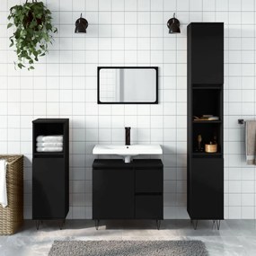 Set Mobili Da Bagno 3 Pz Nero İn Legno Multistrato /