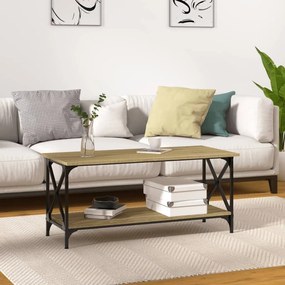Tavolino Da Salotto Nero 100x45x45 Cm Legno Multistrato E Ferro /