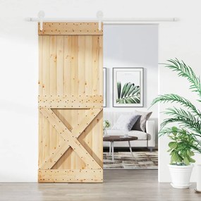 Porta Scorrevole Con Set Hardware 85x210 Cm Legno Massello Pino /