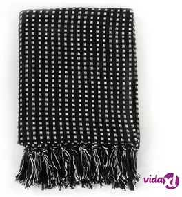 vidaXL Copriletto in Cotone a Quadri 220x250 cm Nero
