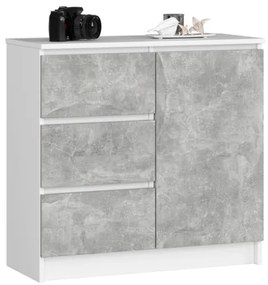 Cassettiera Credenza 80 Cm 3 Cassetti 1 Anta Artika Bianco E Cemento