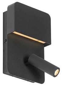 Applique nera con LED incl. USB e lampada da lettura con interruttore - Robin