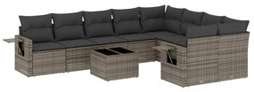 Set divano da giardino 10 pz con cuscini grigio in polyrattan