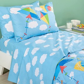 Completo Lenzuola in Cotone Aquiloni Singolo Caleffi Kids