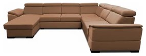 Divano letto angolare a U GRANADA con angolo universale e vano contenitore, marrone