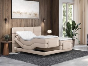 Set letto Boxspring 2x90x200 Beige LODI di PALACIO: Testata trapuntata + Rete relax elet. + Materasso + Topper