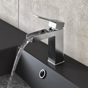 Rubinetto per lavabo a canna media getto a cascata d'acqua Studio cromato lucido SENSEA H 16 cm