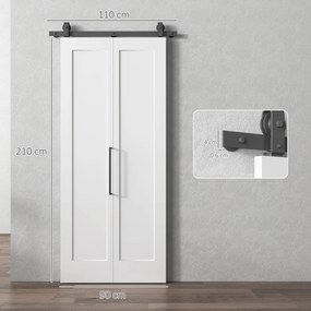 Porta Scorrevole a Libro 90x210 cm con Superficie Verniciabile in MDF e Carbonio Bianco...