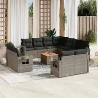 Set Divani da Giardino 12 pz con Cuscini Grigio in Polyrattan 3224828