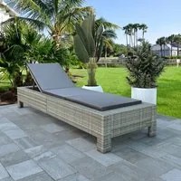 Lettino Prendisole con Cuscino in Polyrattan Grigio 46236