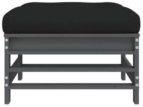 Poggiapiedi da giardino con cuscino legno massello pino grigio