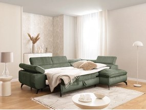 Divano angolare verde (con penisola a destra/a L) con rivestimento in velluto a coste Marbeya – Ropez