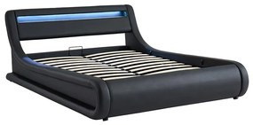 Letto matrimoniale contenitore con LED 160 x 200 cm in Similpelle Nero - IRIS