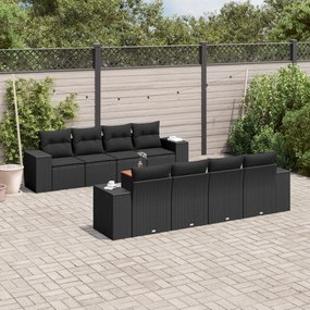 Set divani da giardino 9 pz con cuscini nero in polyrattan