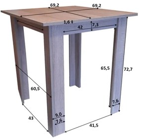 Tavolo da pranzo quadrato LEVI quercia sonoma