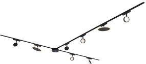 Sistema di illuminazione su binario con 6 faretti e 2 plafoniere nere monofase - Magnetic Lance Puk