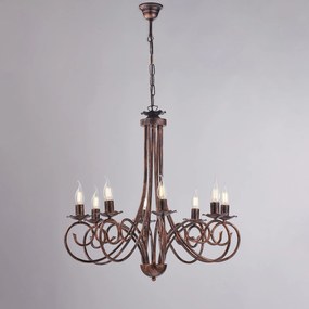 Lampadario Provenzale Candelabro Alma 8 Luci Ferro Battuto Nero E Rame