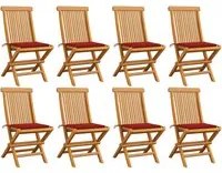 Sedie da Giardino con Cuscini Rossi 8 pz in Massello di Teak 3072923