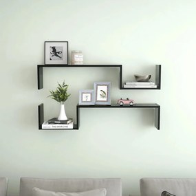 Mensole A Muro 2 Pz Nere 100x15x20 Cm İn Legno Multistrato /
